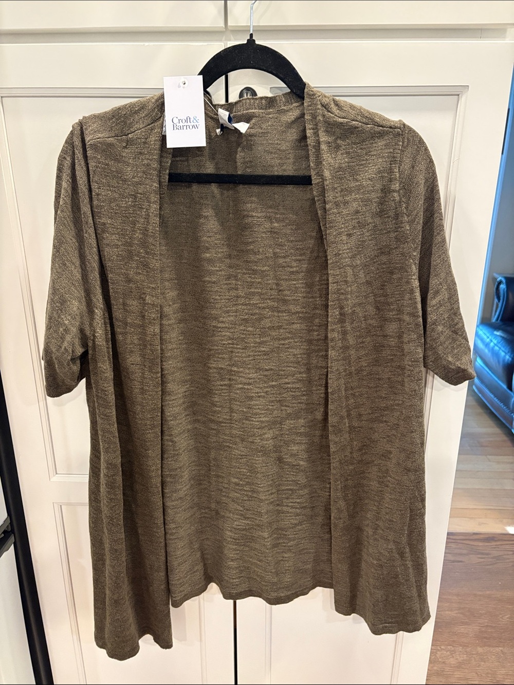 croft & barrow Olive Open-Front Short Sleeve Cardigan